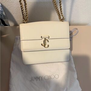 Jimmy Choo Cream Leather Shoulder Bag with Gold Chain